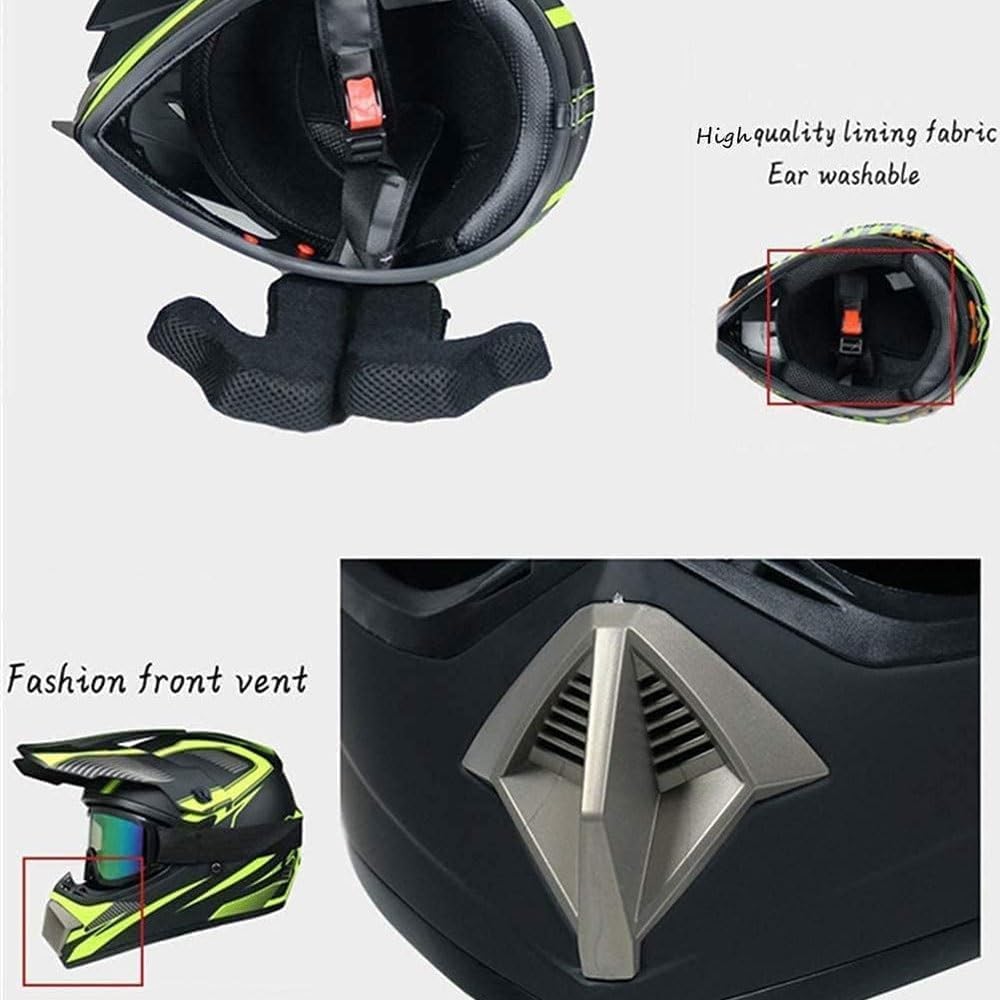 Kaski Motocrossowe Dla Dzieci, Kask Motocyklowy Dot Offroad Street Dirt Bike Dla Dorosłych I Młodzieży, Kask Atv Bmx Mx Downhill Quad Offroad Z Pełną Twarzą, Red lines, M(54-55cm)