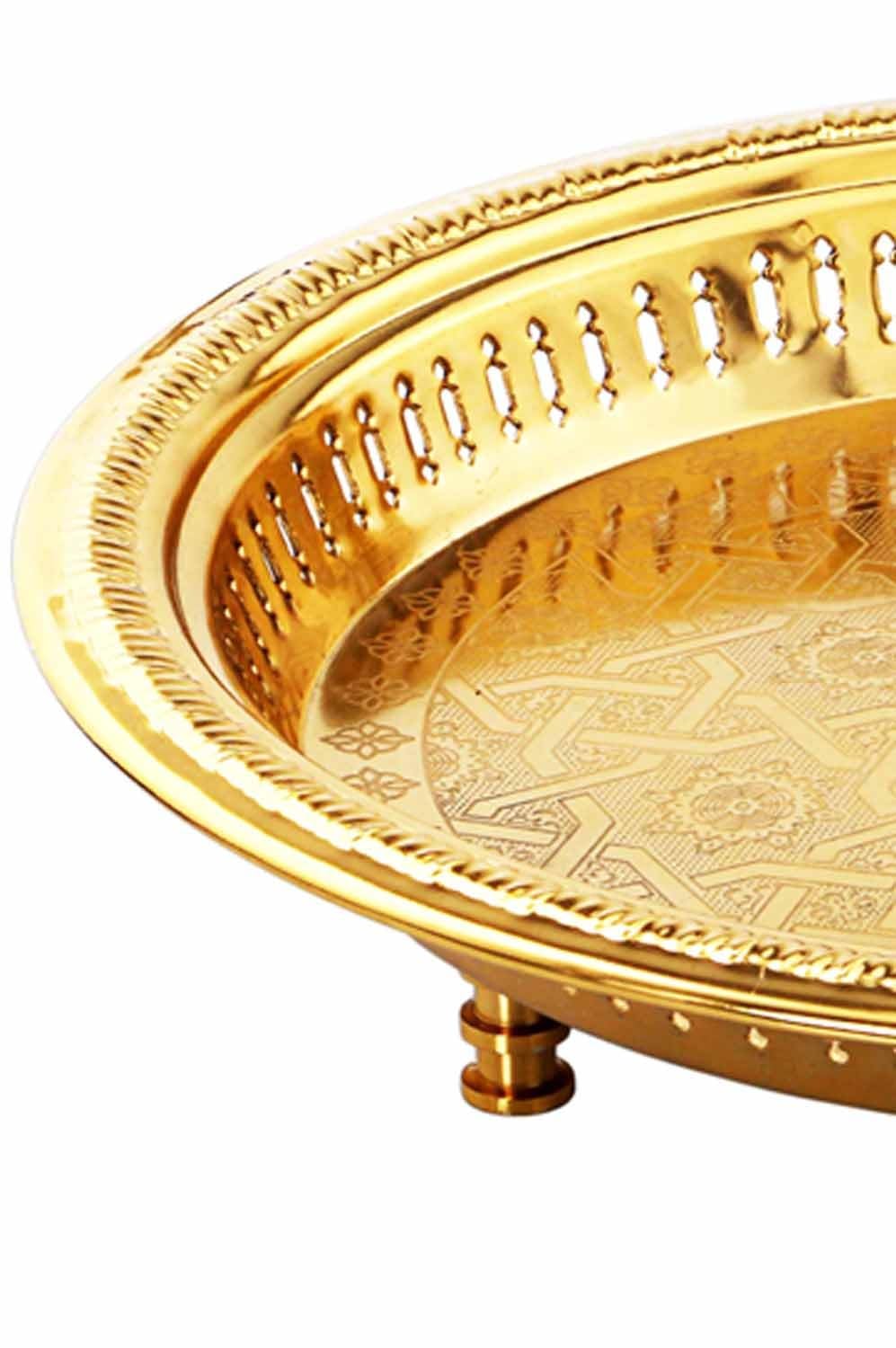 Vassoio Rotondo In Ottone Martellato Luene – Piatto Da Portata Oro 38,7 Cm Con Bordo Rialzato, Fatto A Mano - 3