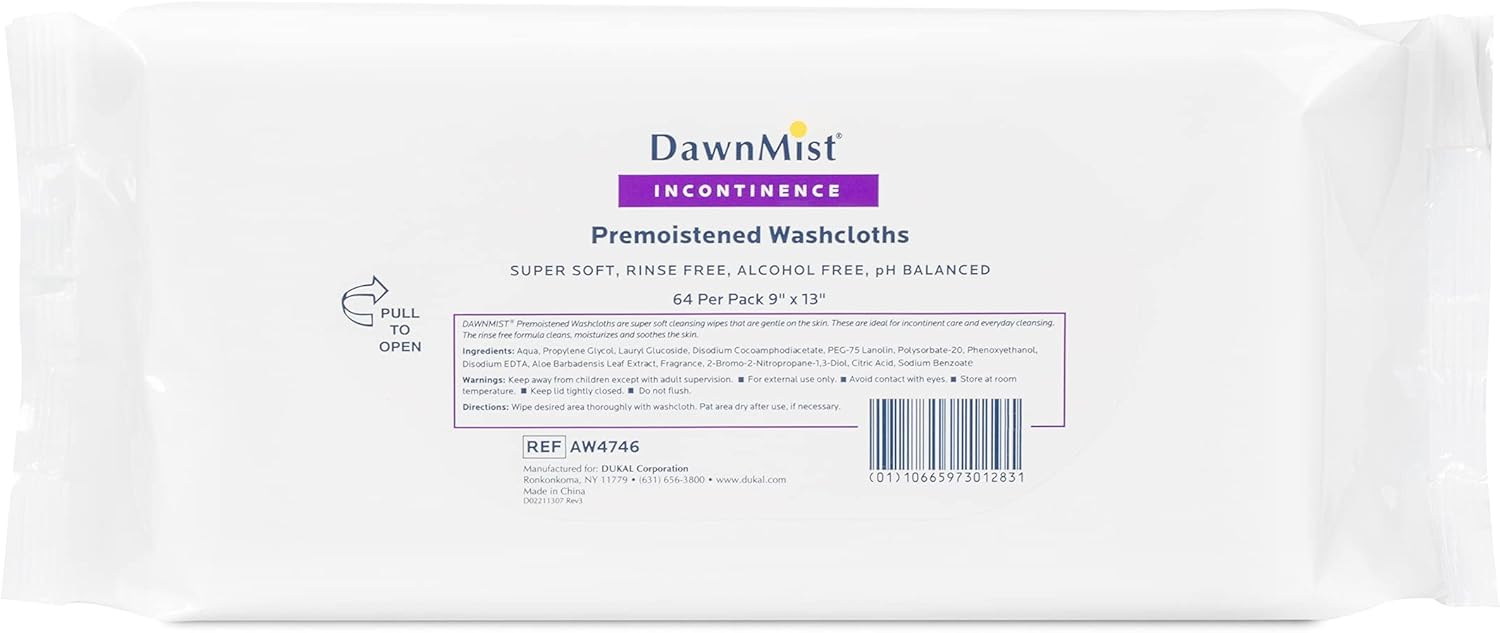 DAWNMIST AW4746 Pre-Moistened Adult Wash Cloth, Non-Sterile, Soft Pack, 9" Width x 13" Length, Pack of 768