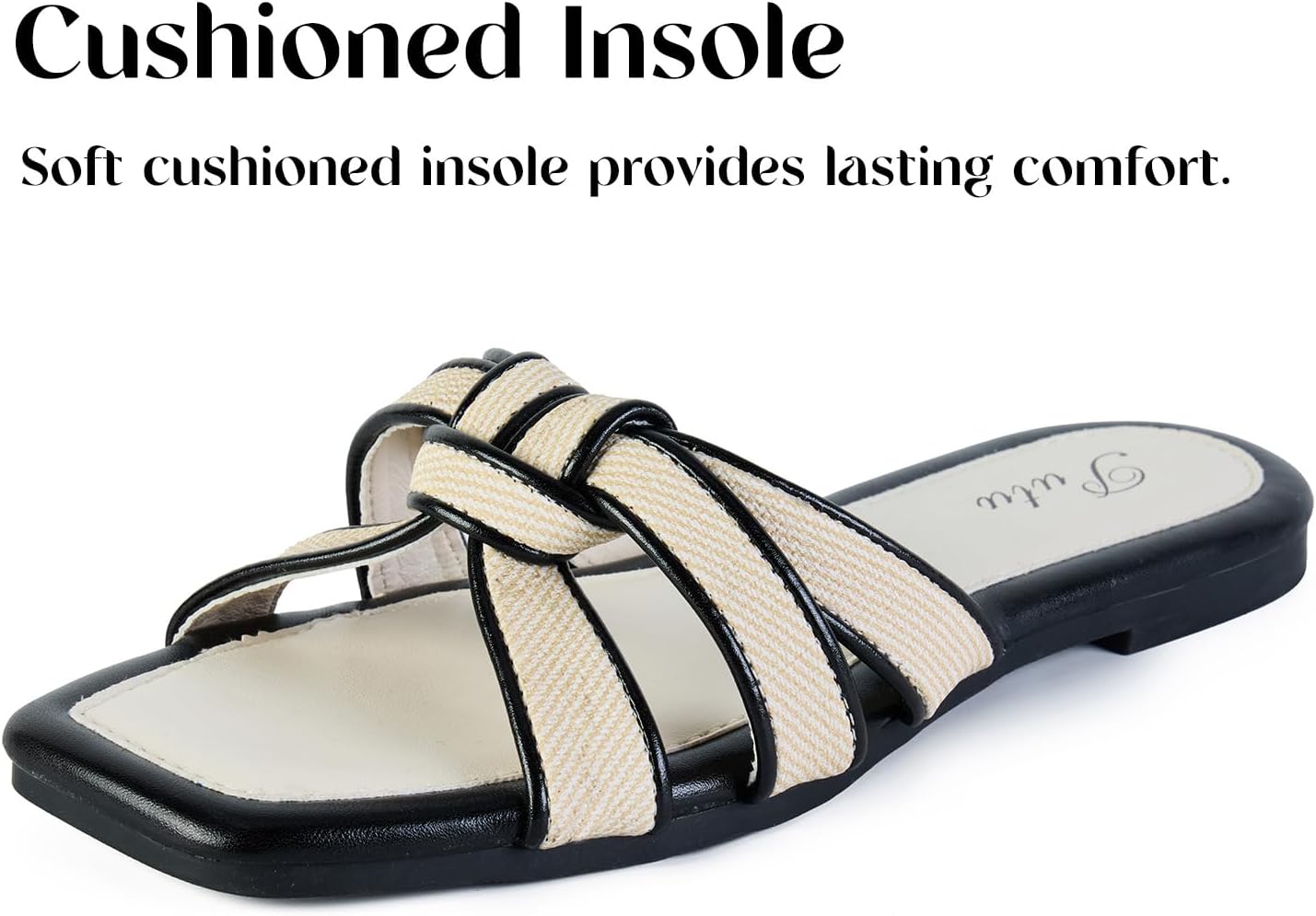 Putu Women's Flat Sandals Square Toe Slide Sandals Braided Sandals for Vacation - Image 5