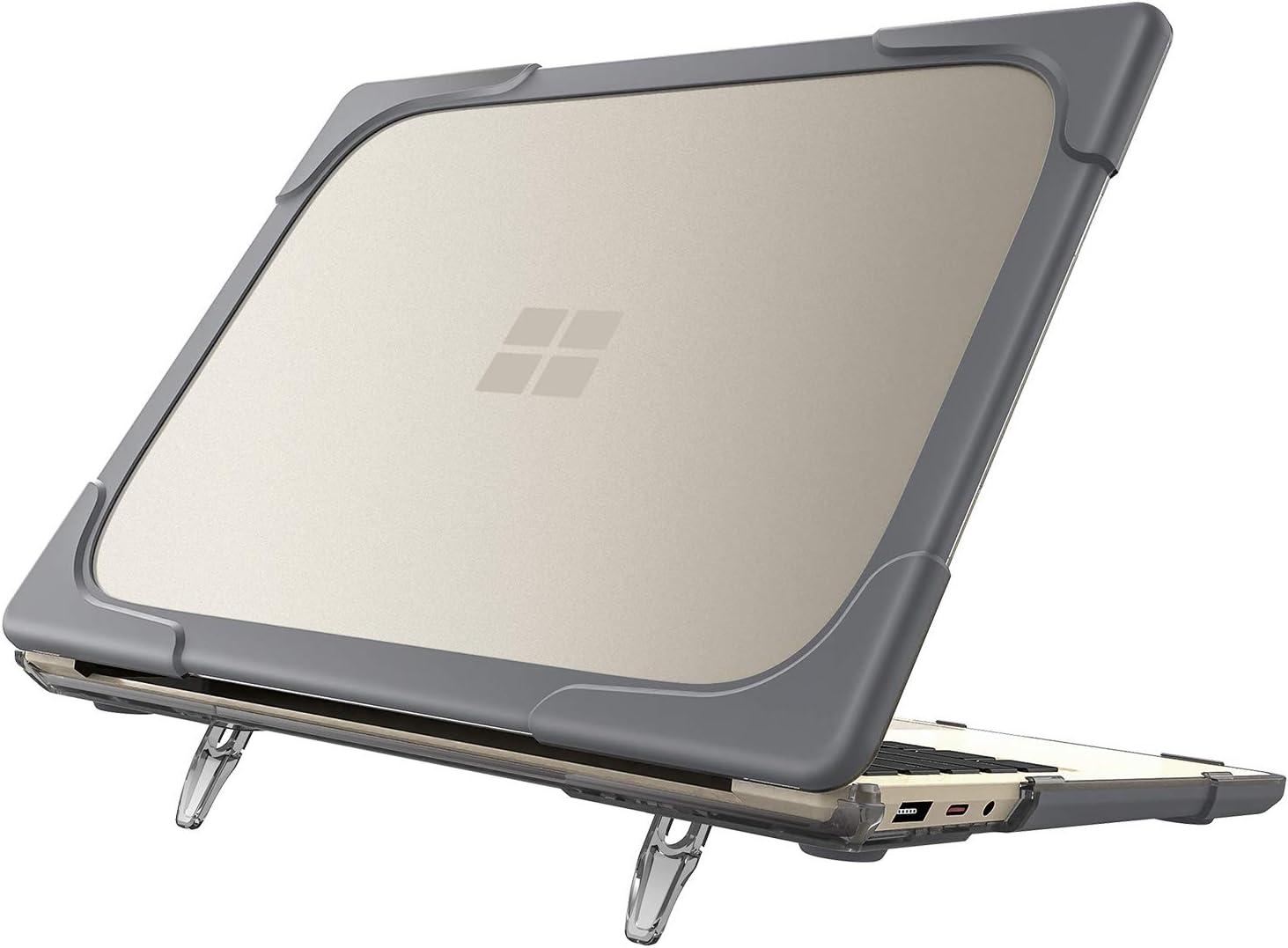 Rugged Case for Microsoft Surface Laptop Go 1/2 12.4" (Models:1943/2013),Heavy Duty Slim Hard Shell Cover Shockproof Protective Cover with Foldable Kickstands (Gray)