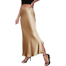 PEIQI 2026 Womens Satin High Waisted Maxi Skirts Summer Fall Silk Cocktail Party Flared Casual A Line Skirt