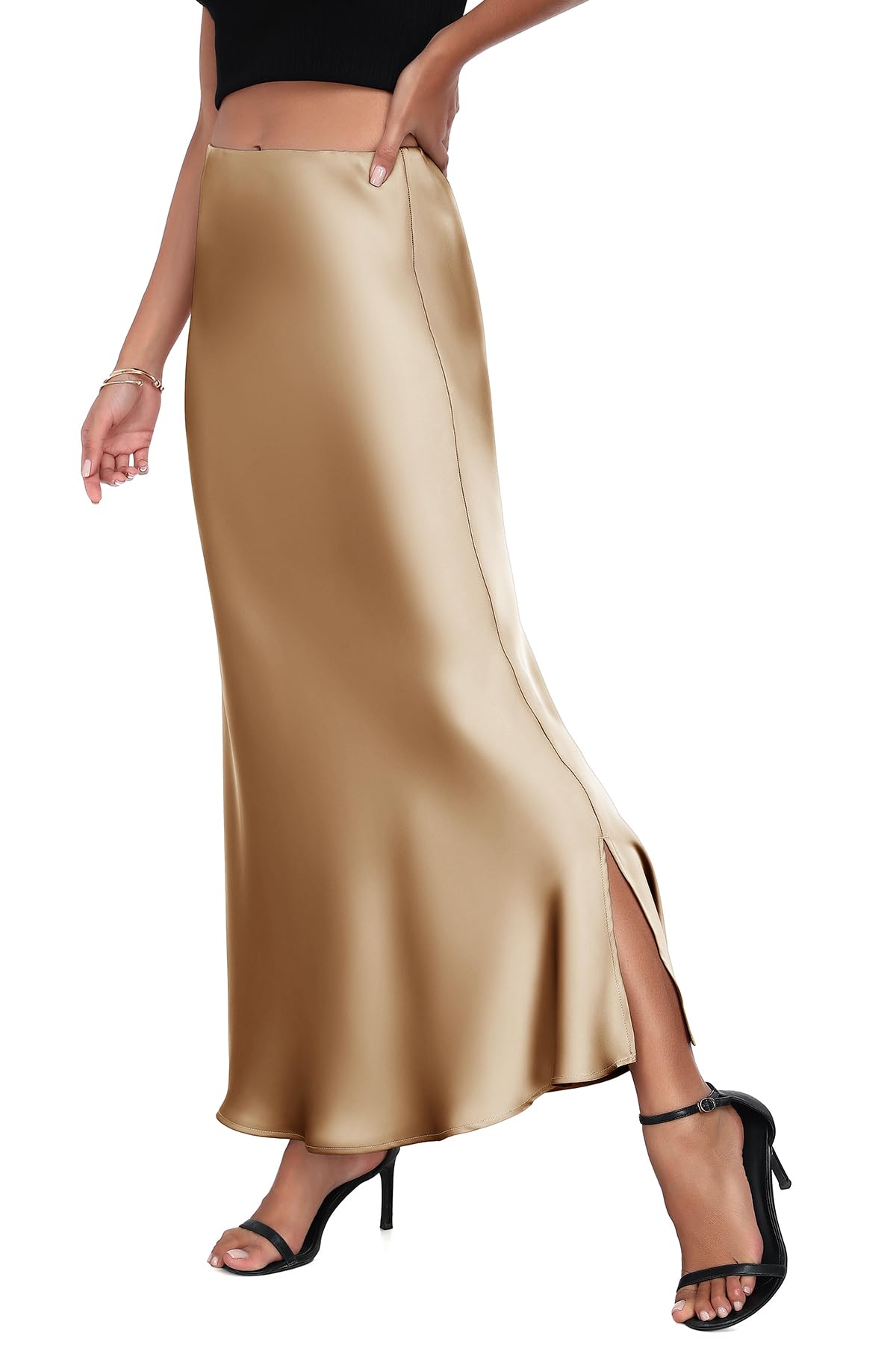 PEIQI 2026 Women's Satin High Waisted Maxi Skirts Summer Fall Silk Cocktail Party Flared Casual A Line Skirt