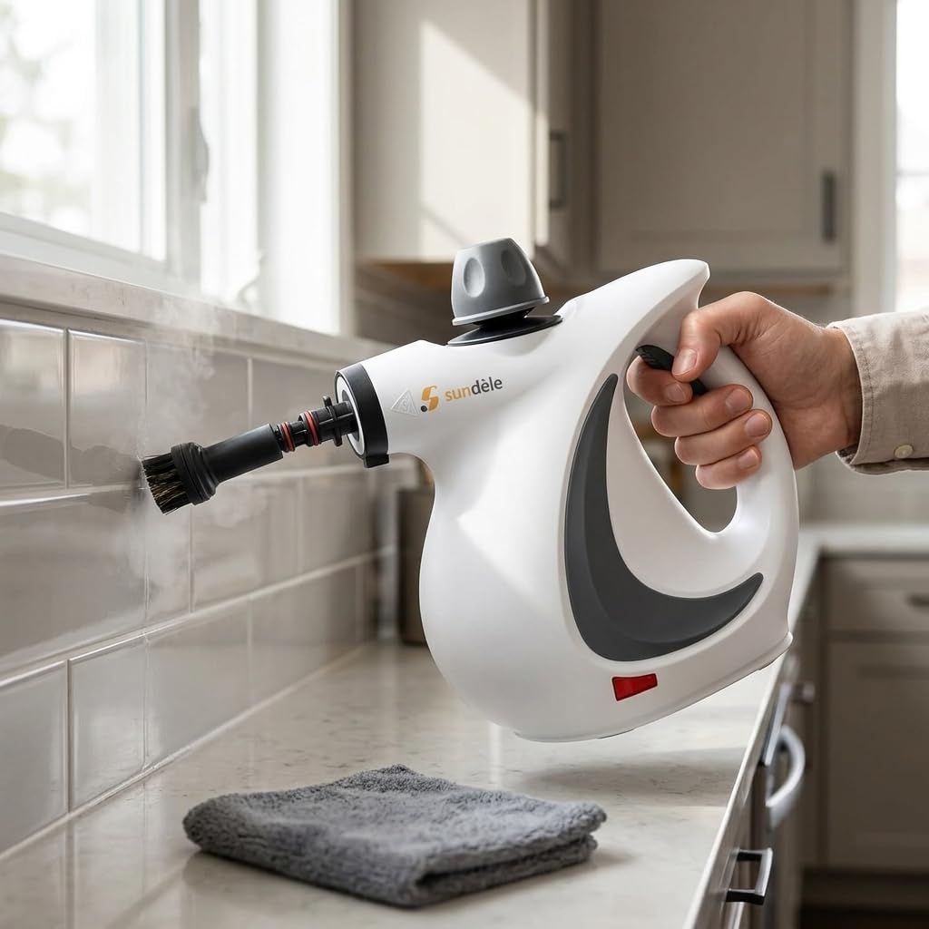 Handheld Steam Cleaner with 9 Accessories and Bonus Microfiber Cloths, Multi-Surface Portable Steamer for Home, Kitchen, Car, Tile, Grout, Upholstery and Window Cleaning