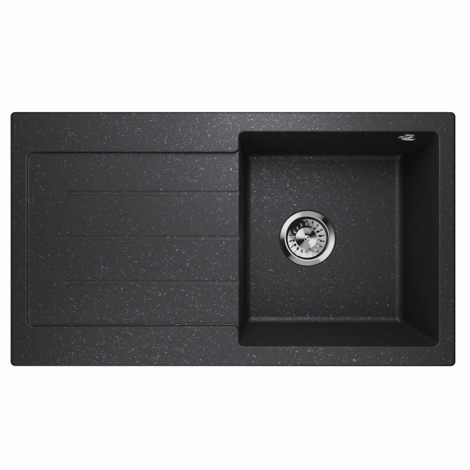 Lavello Master 1.0 Kitchen Sink, Granite Sink, Single Basin, Inset Sink, Siphon, Graphite, Black, Left