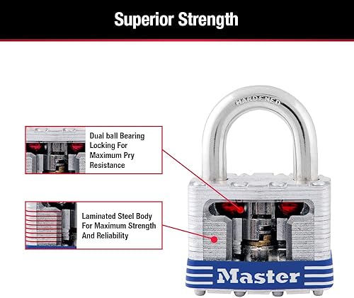 Miniatura 5 de Master Lock 3008D - Candado para exteriores con llave, paquete de 4 unidades, color plateado de 1-12 pulgadas