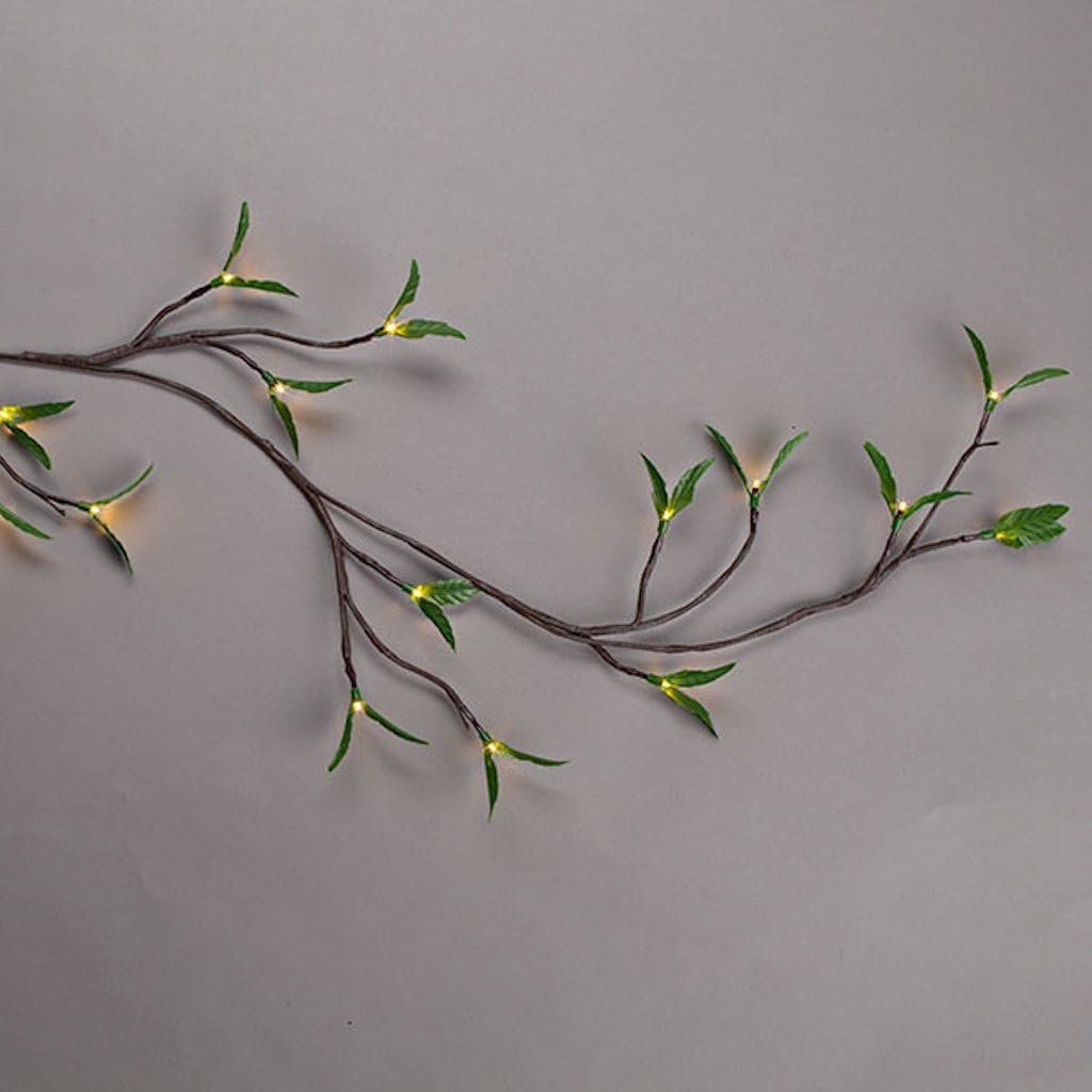 Everlasting Glow Battery Operated LED Green Leaf Brown Wrapped Lighted Garland with Timer, 6-Feet