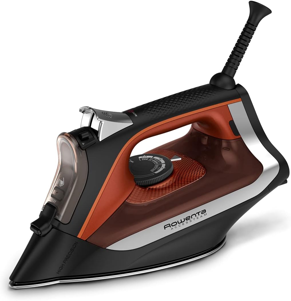 Rowenta Plancha Vaporera para Ropa, Plancha de Vapor con Suela de Acero Inoxidable, Orificios Microvapor, 1700 Watts, Ligera, Apagado Automático, Negra, DW2360