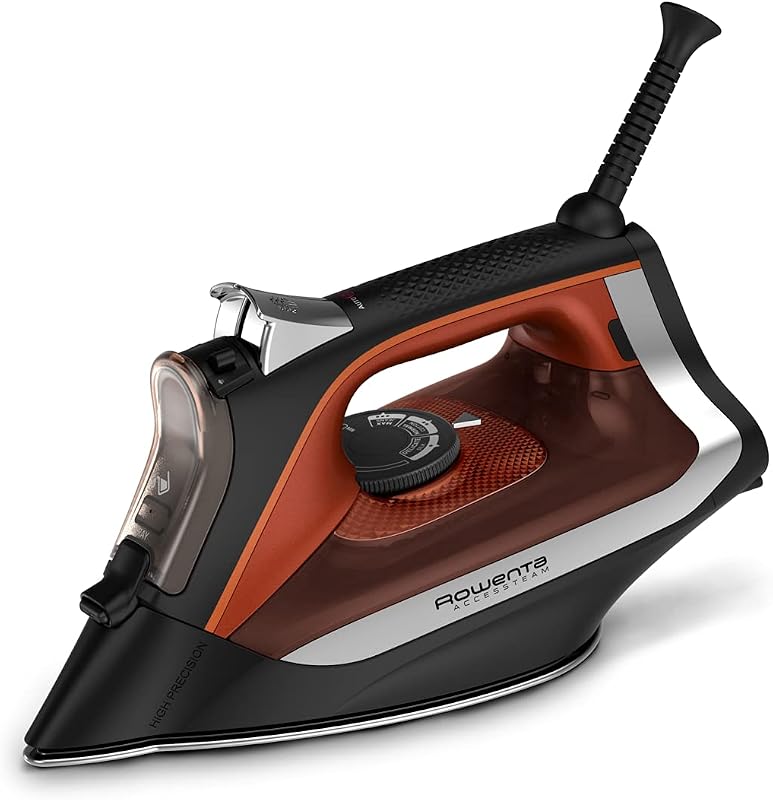 Rowenta Plancha Vaporera para Ropa, Plancha de Vapor con Suela de Acero Inoxidable, Orificios Microvapor, 1700 Watts, Ligera, Apagado Automático, Negra, DW2360