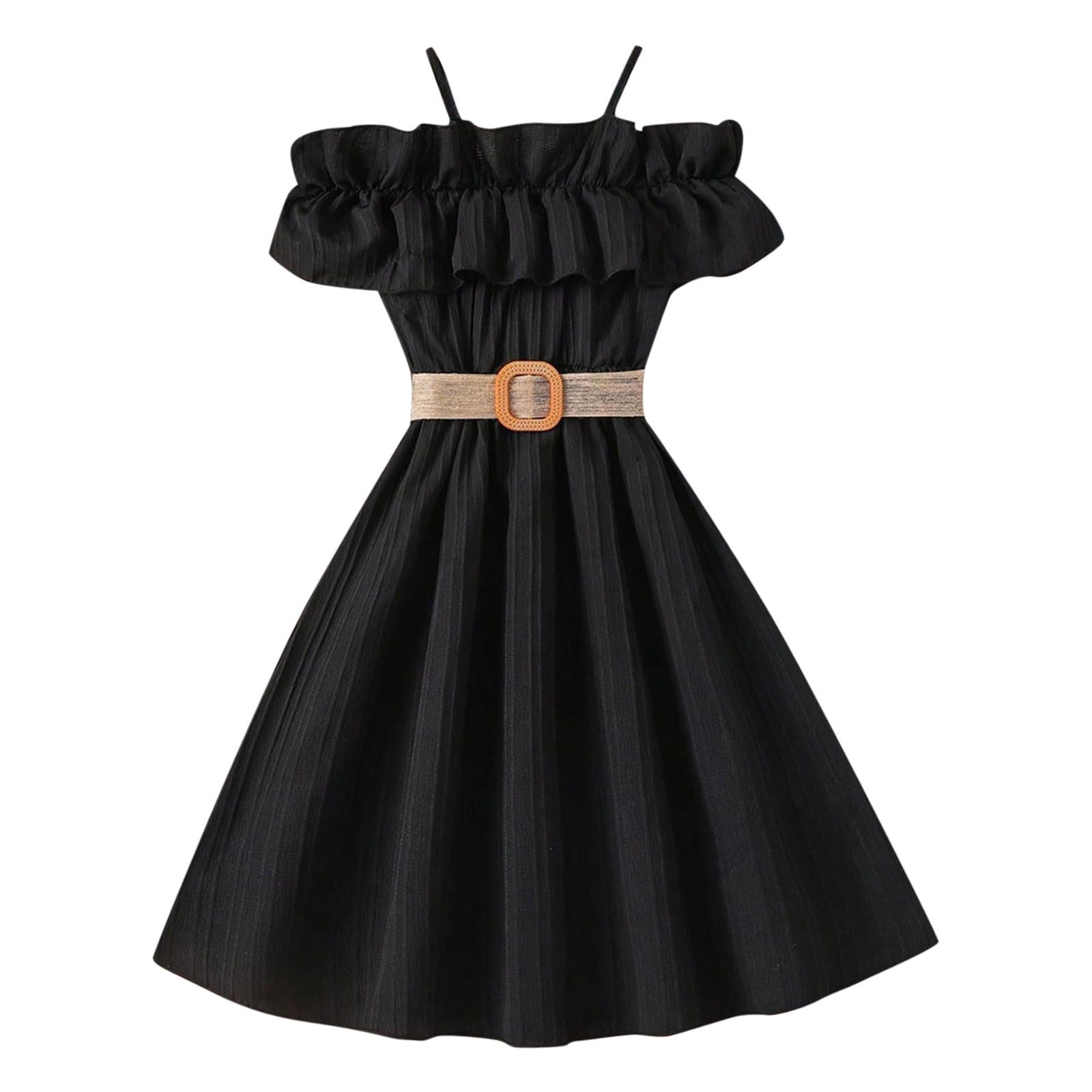 Generic Vestido de Verano sin Mangas para niñas - Manga con Volantes Vestido Festivo de Flores para Bodas con Estampado Floral Vestidos de Fiesta Elegantes Vestido Plisado Ropa de Verano con cinturón