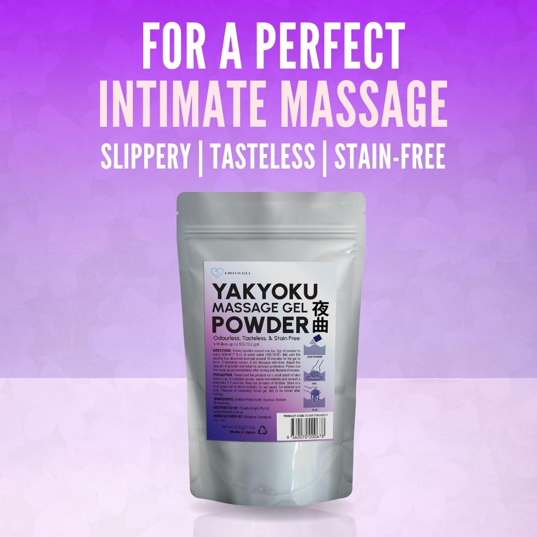 Japanese Massage Gel Powder (500g) - Yakyoku Edition| Resealable Sachet | Slippery, Odorless, Tasteless, and Stain-Free | Made in Japan | Massage Powder Makes Up to 50L/13.2 gal of Gel