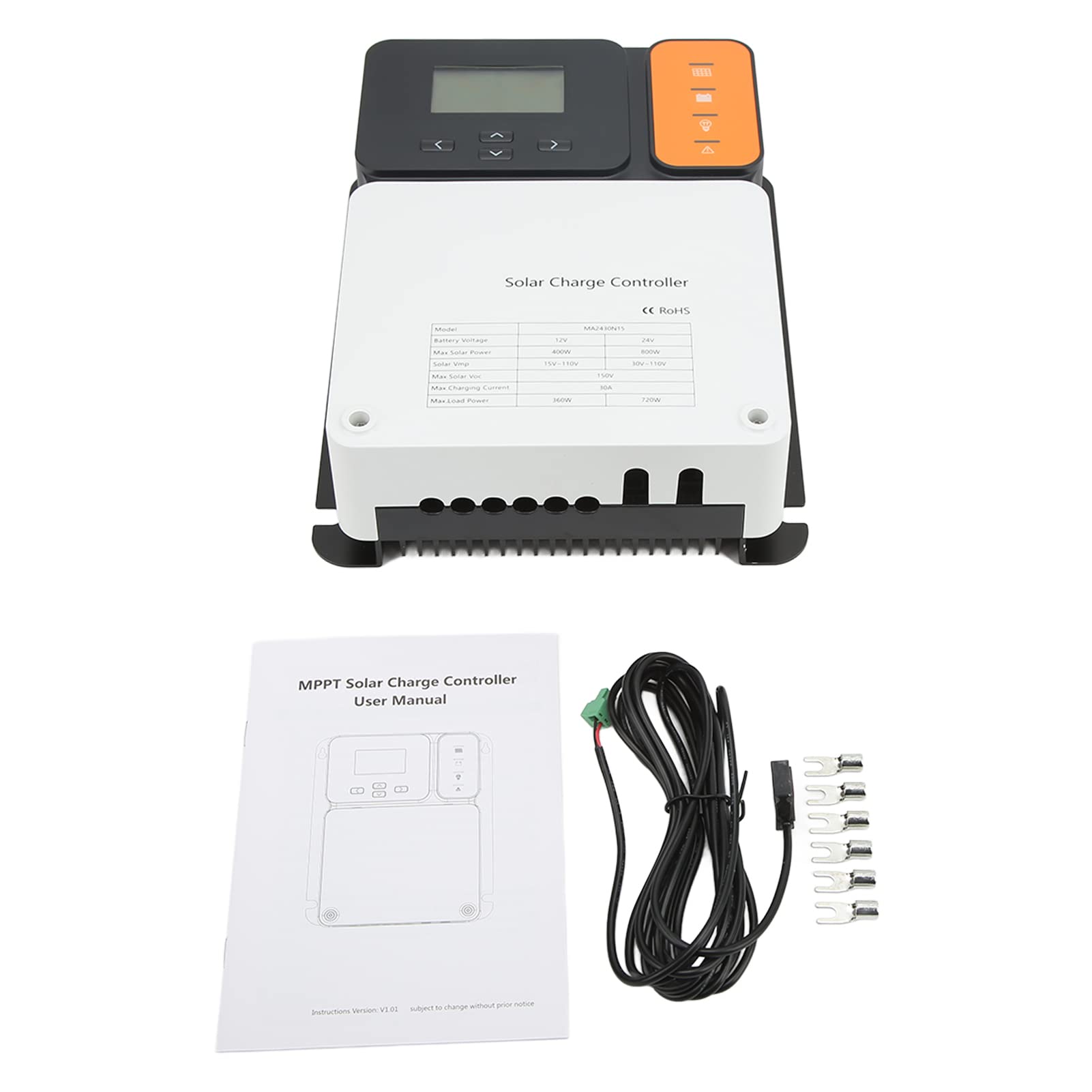 Kontroler ładowania Słonecznego, Regulator ładowania Panelu Słonecznego MPPT ze Stopu Aluminium 12 V 24 V 30 A, śledzenie 99%, Wejście PV 150 , Wyświetlacz LCD do Kabiny łodzi RV ładowanie