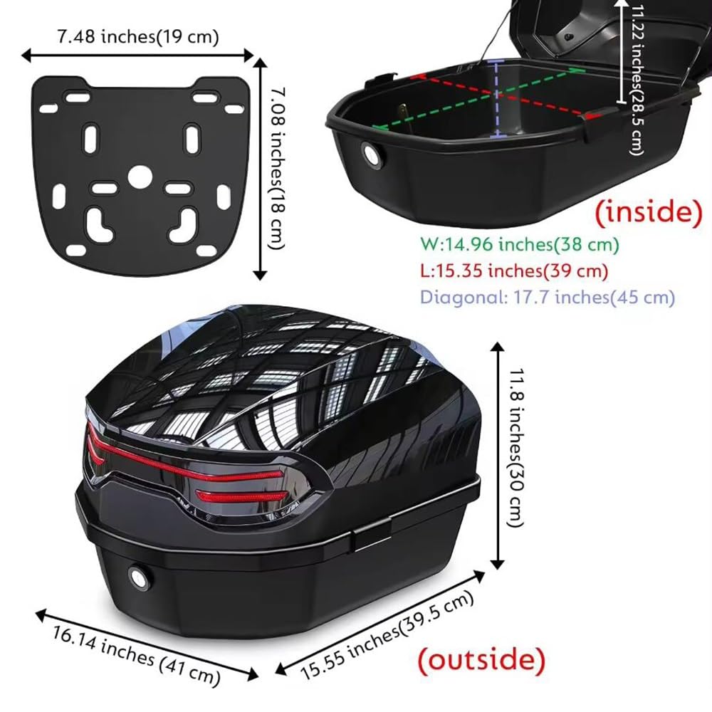 Motorradkoffer Topcase, Topcase Für Roller Mit Sicherheitsschloss, Universelle Motorrad Heckbox Für Moped/Mofa/Motorroller/Motorcycle, Einfache Installation (Farbe : Weiß, Größe : 41x40x30cm)
