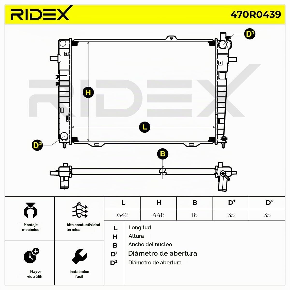 RIDEX 470R0439 Radiador refrigeración del motor Compatible con HYUNDAI TUCSON JM