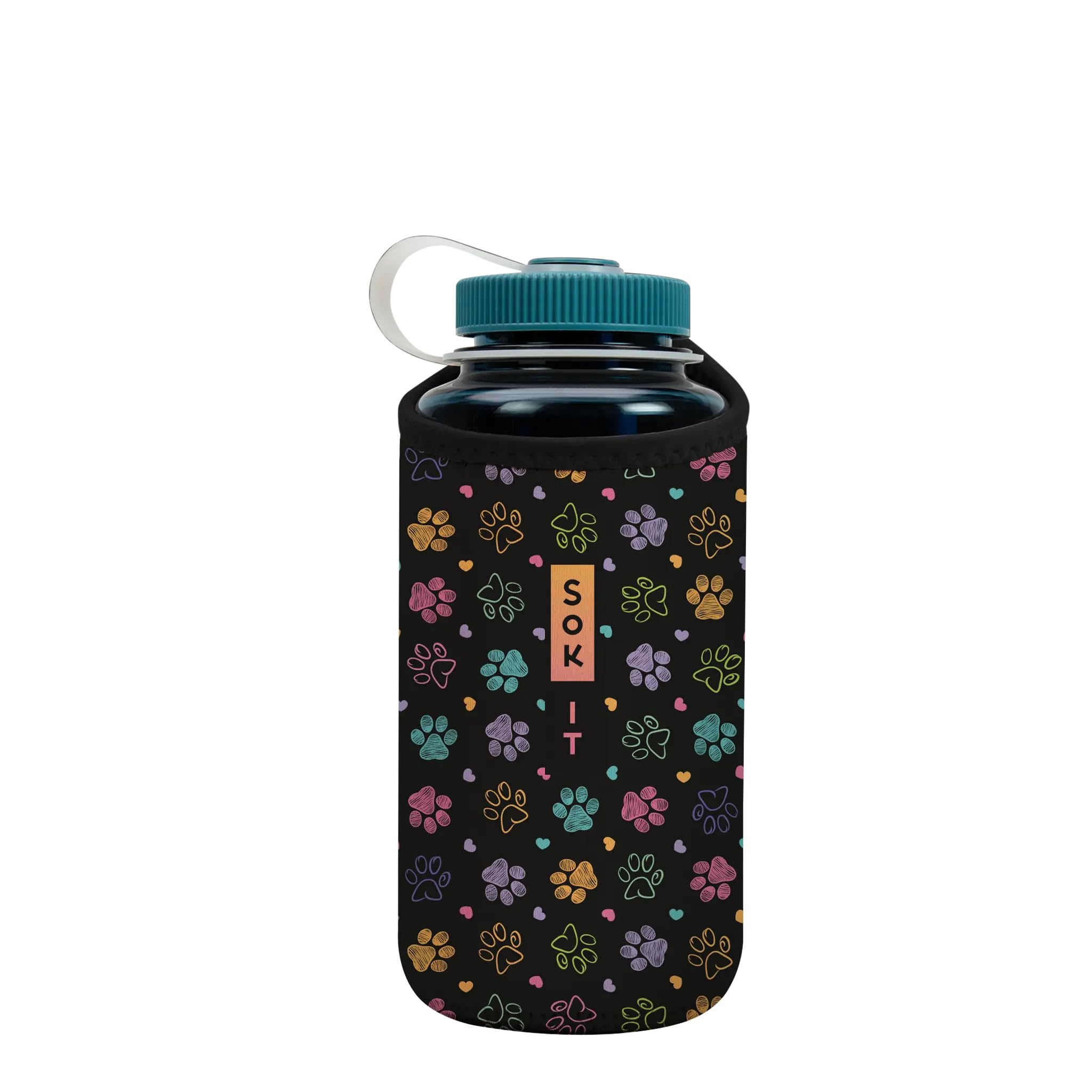 Sok It BotlSok - Funda de neopreno aislada para botella de agua (huellas peludas, se adapta a Nalgene de 32 onzas)