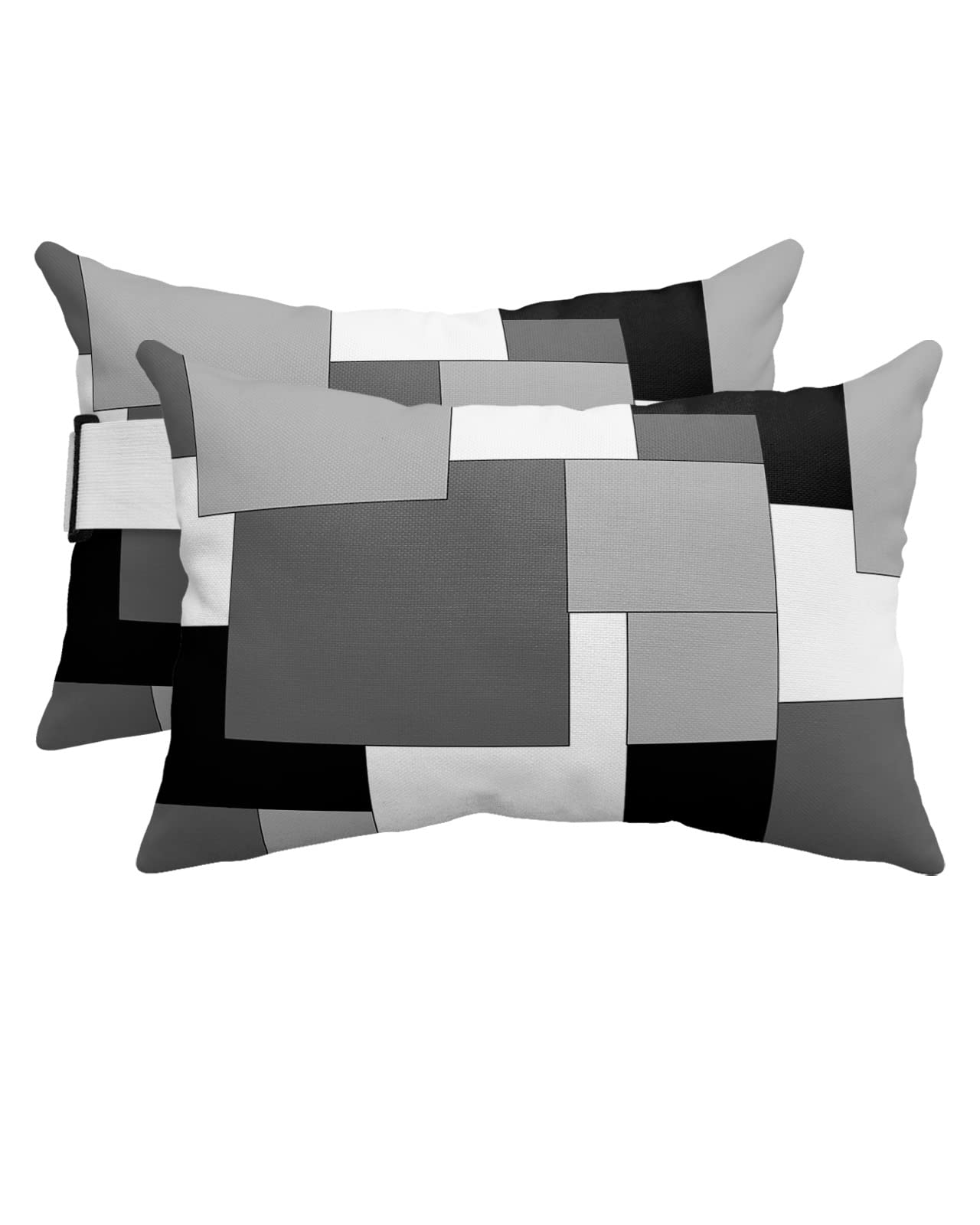 Homechoid Chaise Lounge Head Pillow Headrest Pillow Covers, Black Grey Lumbar Pillow Case Outdoor Waterproof Throw Pillow for Pool Patio Beach 4 Pack-11x16 Middle Century Irregular Geo Abstract Art
