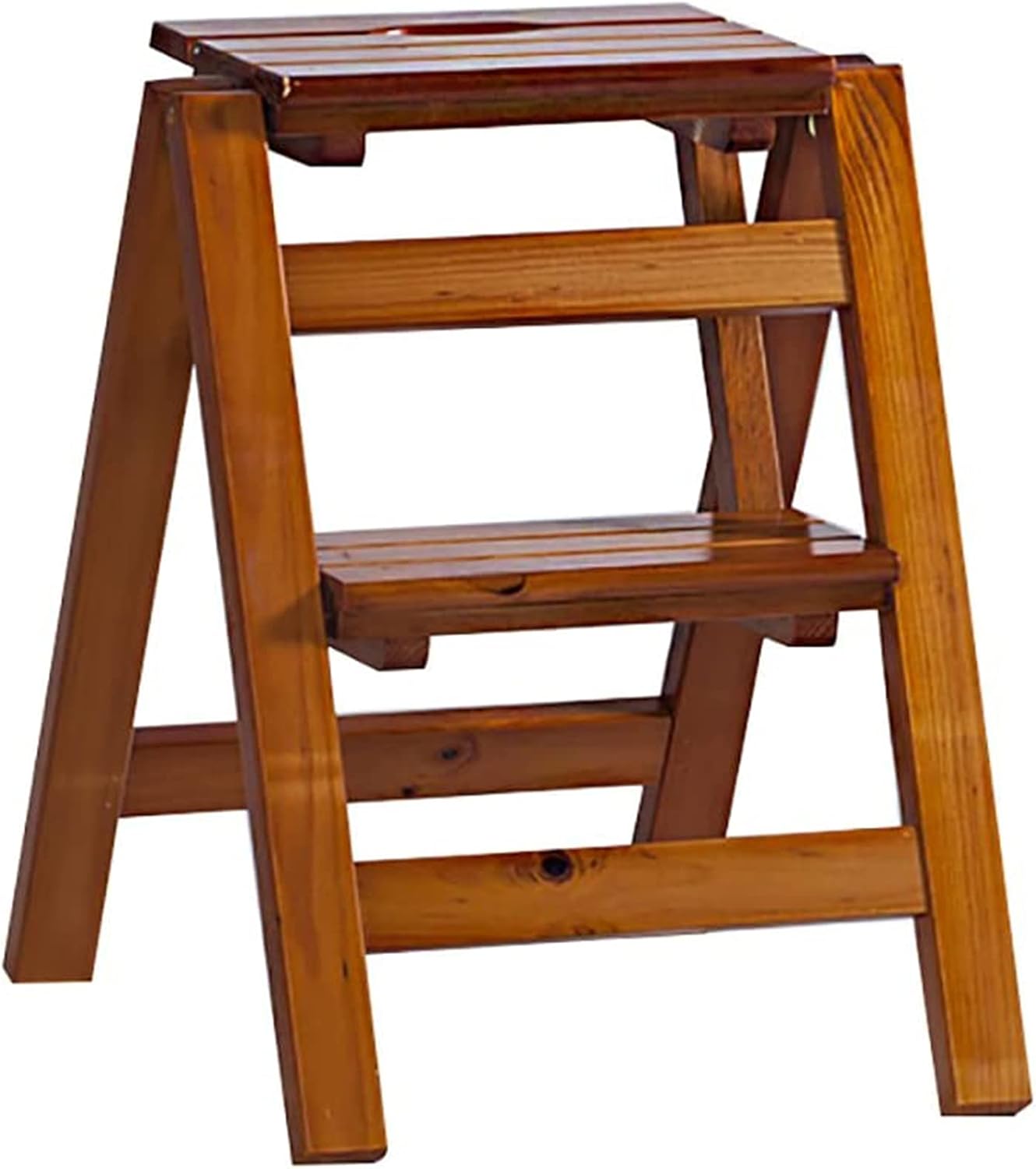 Lightweight Woodgrain 3 Step Ladder Folding Step Stool Stepladders Home and Kitchen Step Ladder Sturdy and Wide Pedal Ladders Maximum Load 150kg (Brown 2 Steps)