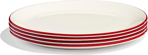 Miniatura 2 de Made In Utensilios de cocina - Platos llanos de 10 pulgadas - Juego de 4 - Blanco con borde rojo - Porcelana - Fabricado en Inglaterra