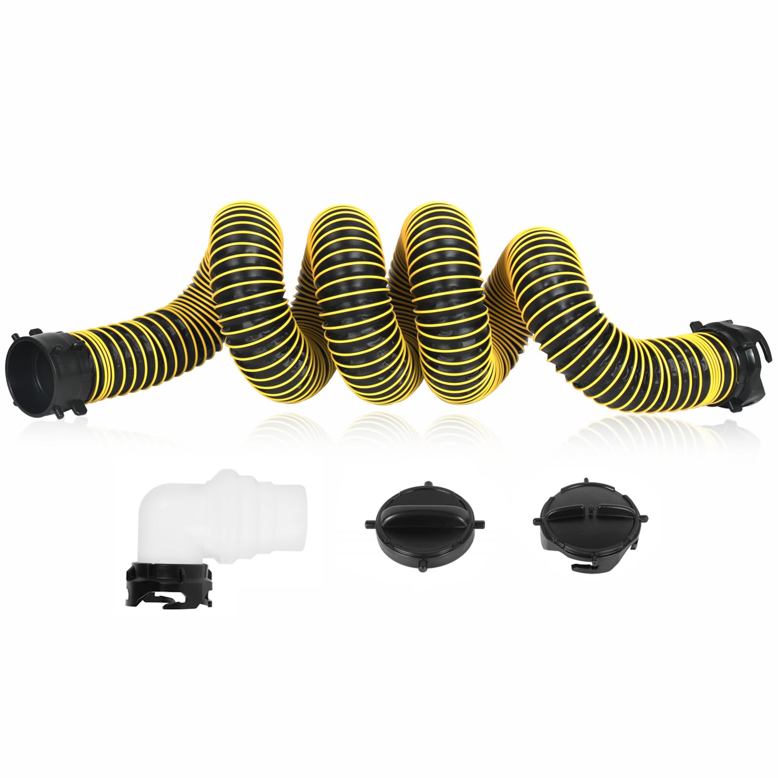 10FT RV Sewer Hose with Bayonet Fittings and 4-in-1 Adapter Elbow