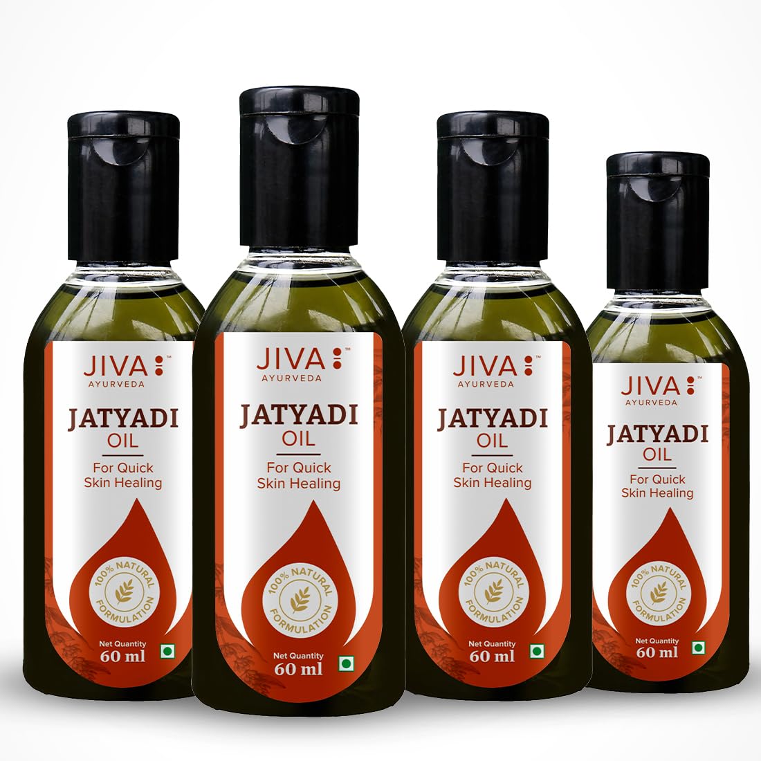 Jiva Jatyadi Oil 60ml | 100% Ayurvedic Formulation | Heals Wounds & Stops Bleeding | Purifies Blood, Disinfects Wounds & Aids In Tissue Healing | Suitable For All Types Of Wounds (Pack of 4)