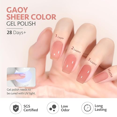 Miniatura 5 de GAOY - Juego de esmaltes de uñas en gel color nude y gelatina rosa lechoso, 6 colores translúcidos, blanco translúcido, curado con luz ultravioleta