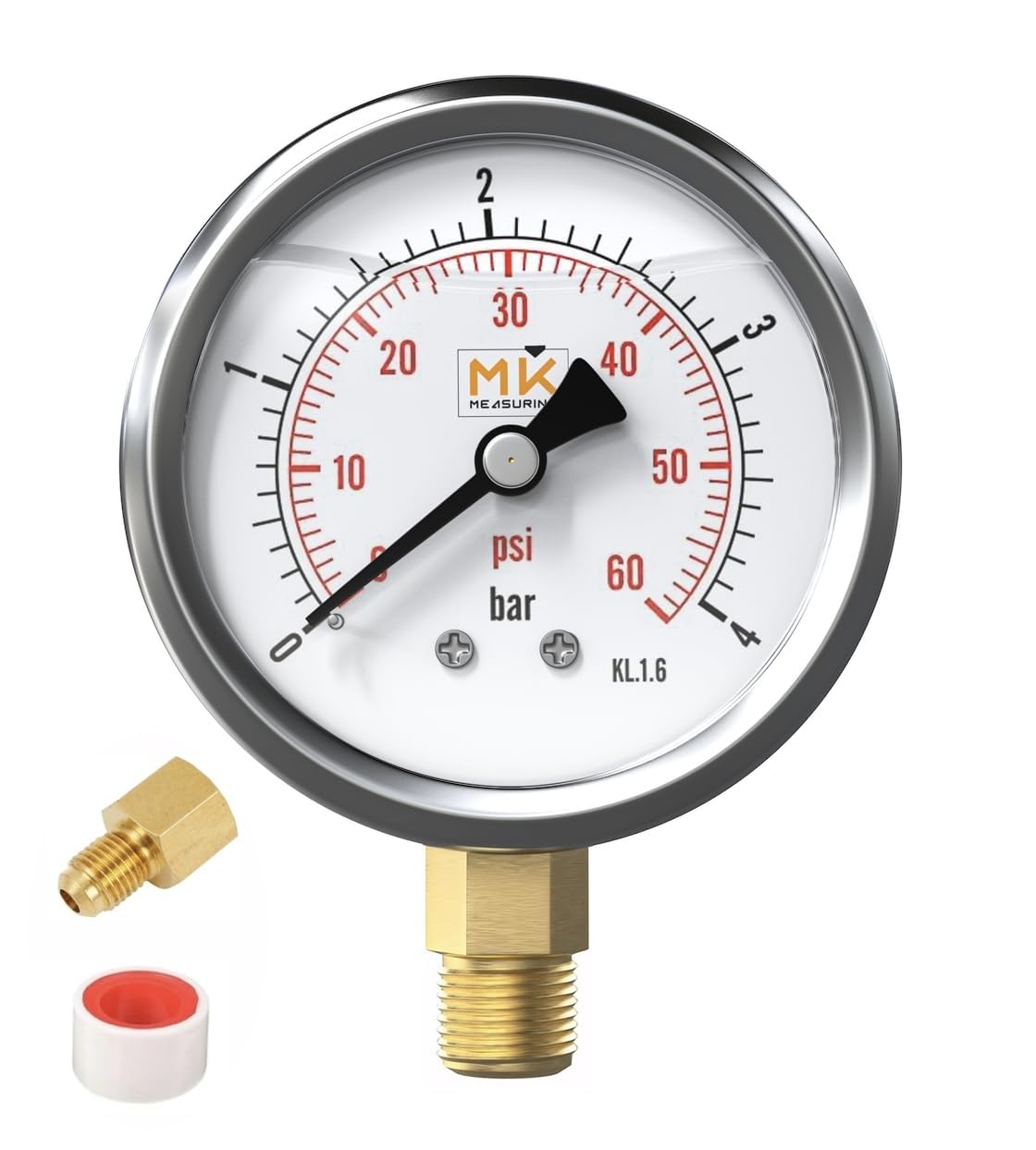 Manometro Alla Glicerina Irritec - Scala 0-6 Bar, Cassa Acciaio Inox, Attacco Ottone