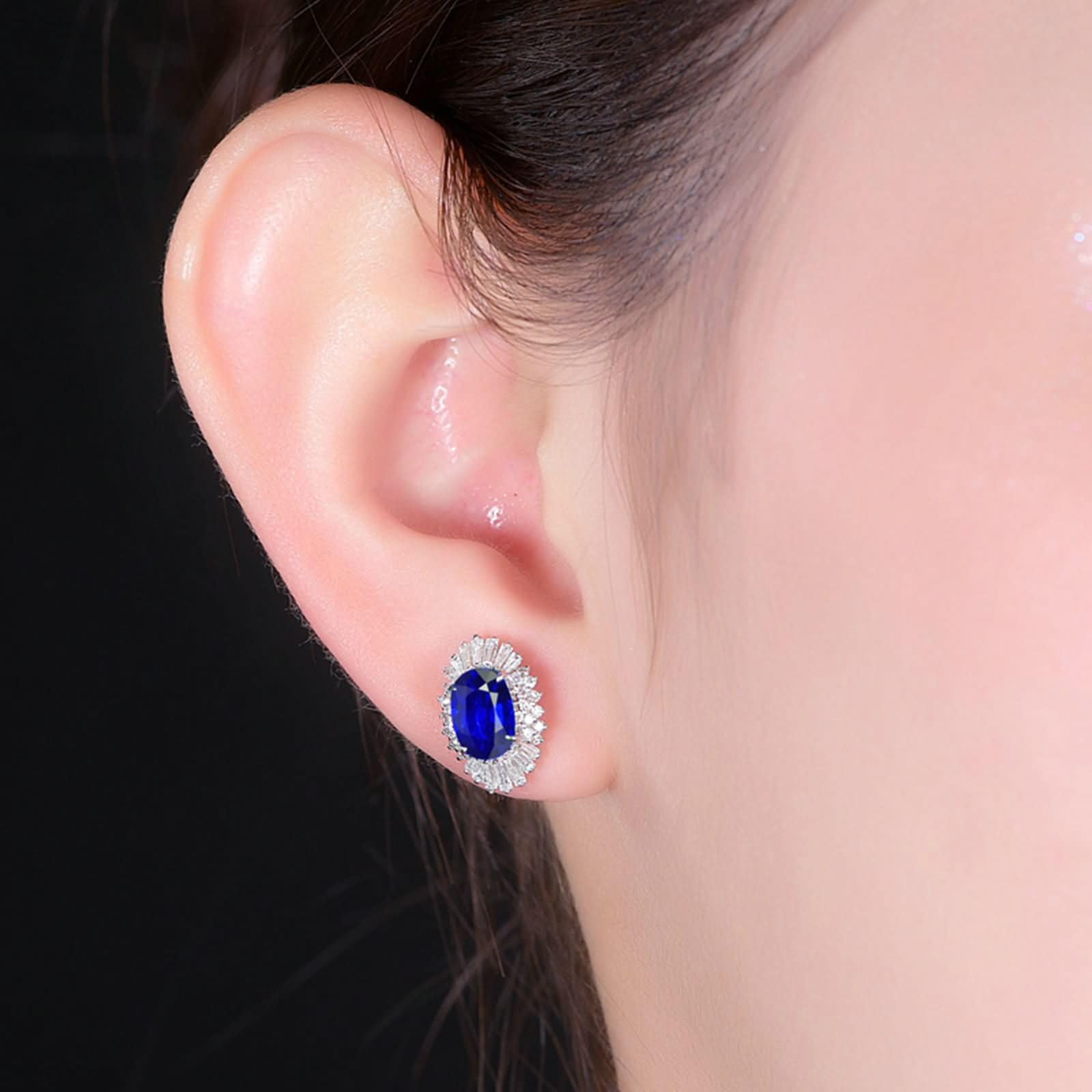 9K / 14K / 18K / 18Kt Damskie Białe Złote Kolczyki 4 Szafir Owalny 1,5 Ct, Kobiety Srebrno-Niebieskie Kolczyki