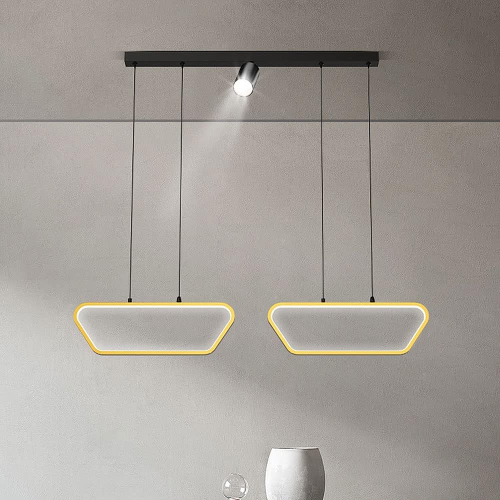 Gold 1-Light Kitchen Island LED Pendant Lighting, Adjustable Ceiling Hanging Light Fixture, Industrial Linear Chandelier with Spotlight Angle 360° Rotation for Dining Room,2 Lights