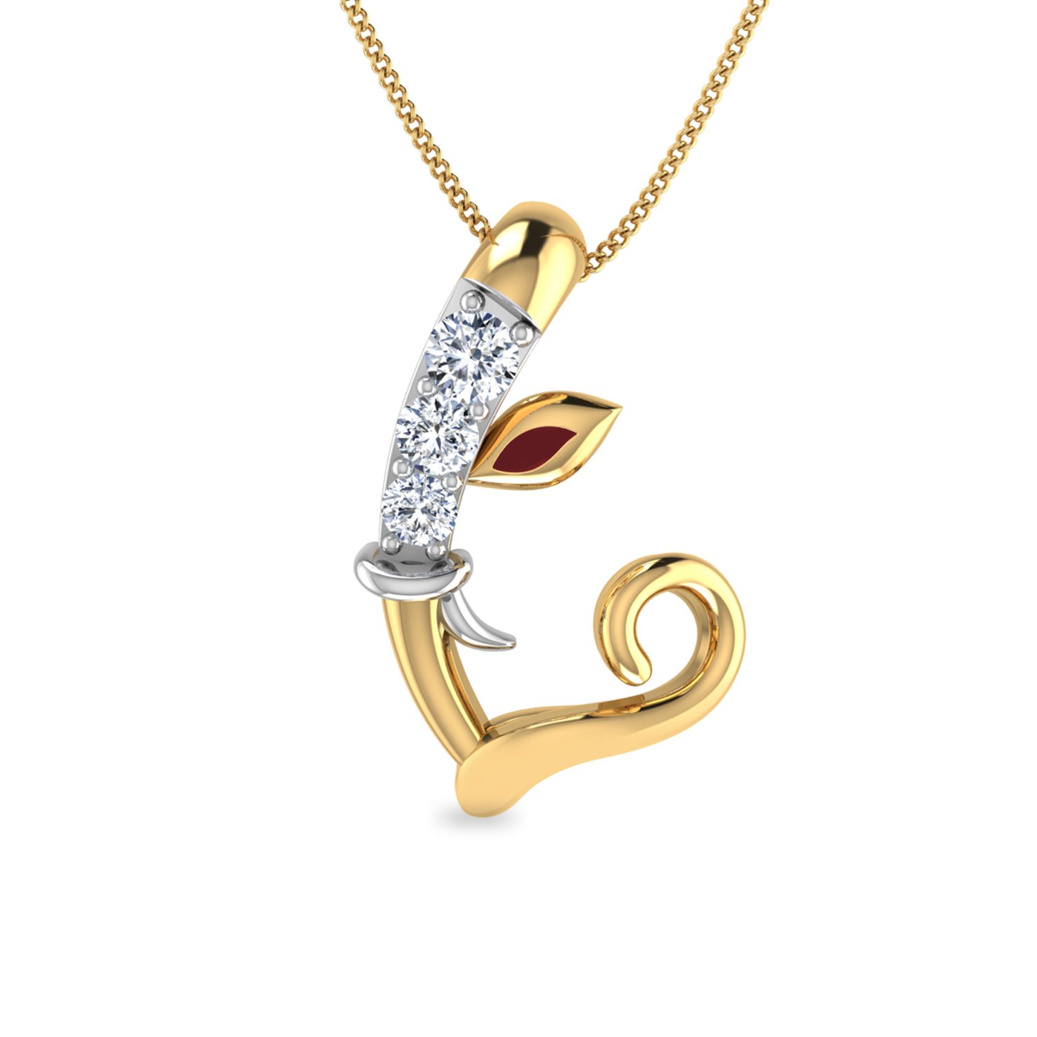 Aucent by PC Jeweller The Initial L Ganesha 18KT Yellow Gold and Diamond Pendant-image-40