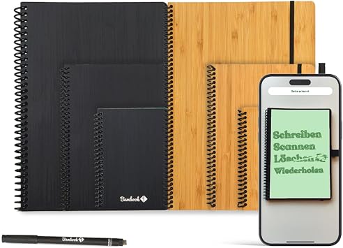 BAMBOOK Classic - Reusable Notebook - Luxurious Bamboo Hardcover - A4 - Blank - Rewritable Notebook, Dry Erase Board Notebook, Whiteboard Notebook, Erasable Notebook - Includes Free Pen App