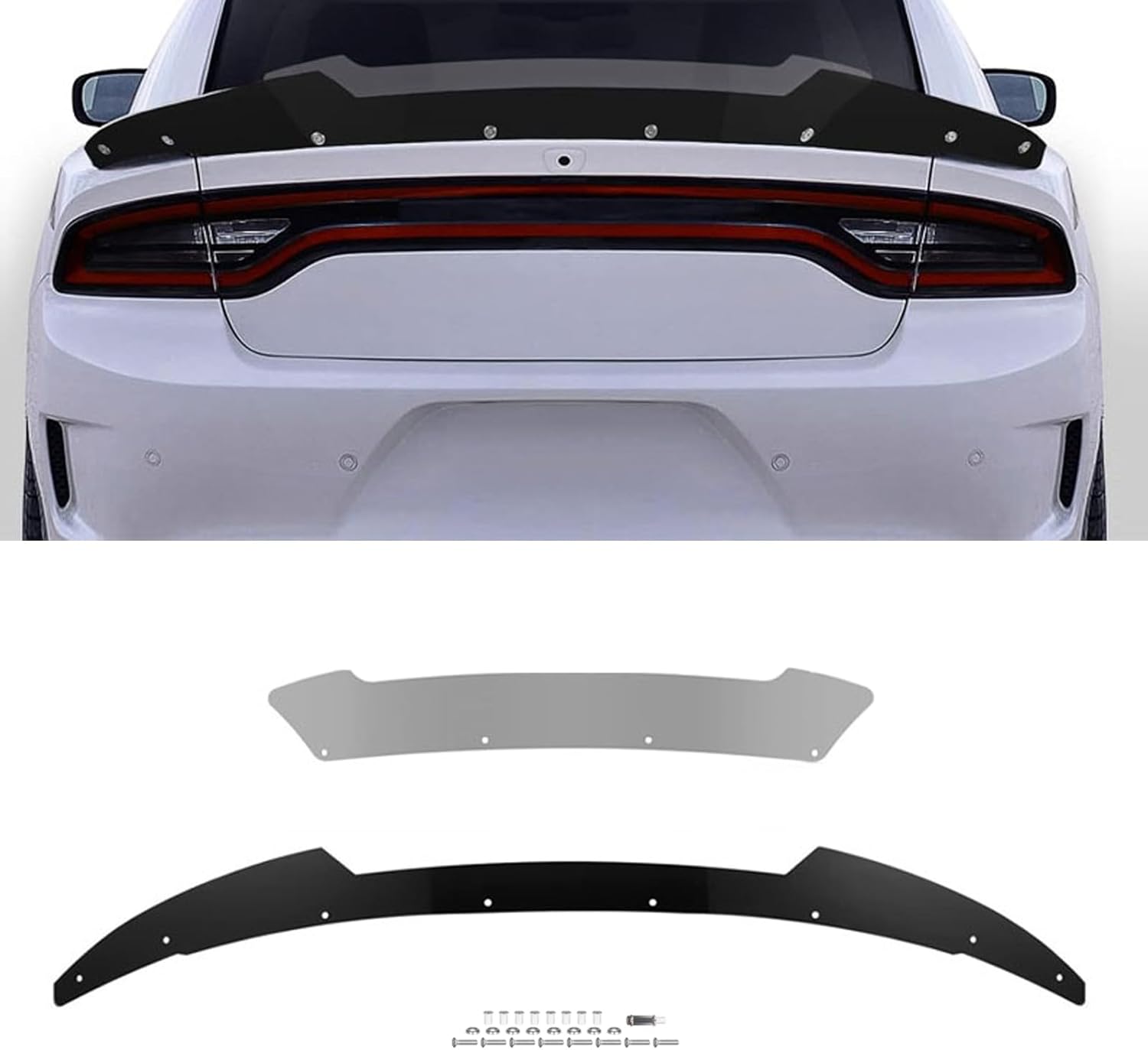 Venom Series V2 Style Rear Wickerbill Spoiler for Dodge Charger 2015-2023 SRT ScatPack Hellcat, 2 Pcs Add-on Type Wicker Bill Spoiler with RivNut Tool, Gloss Black