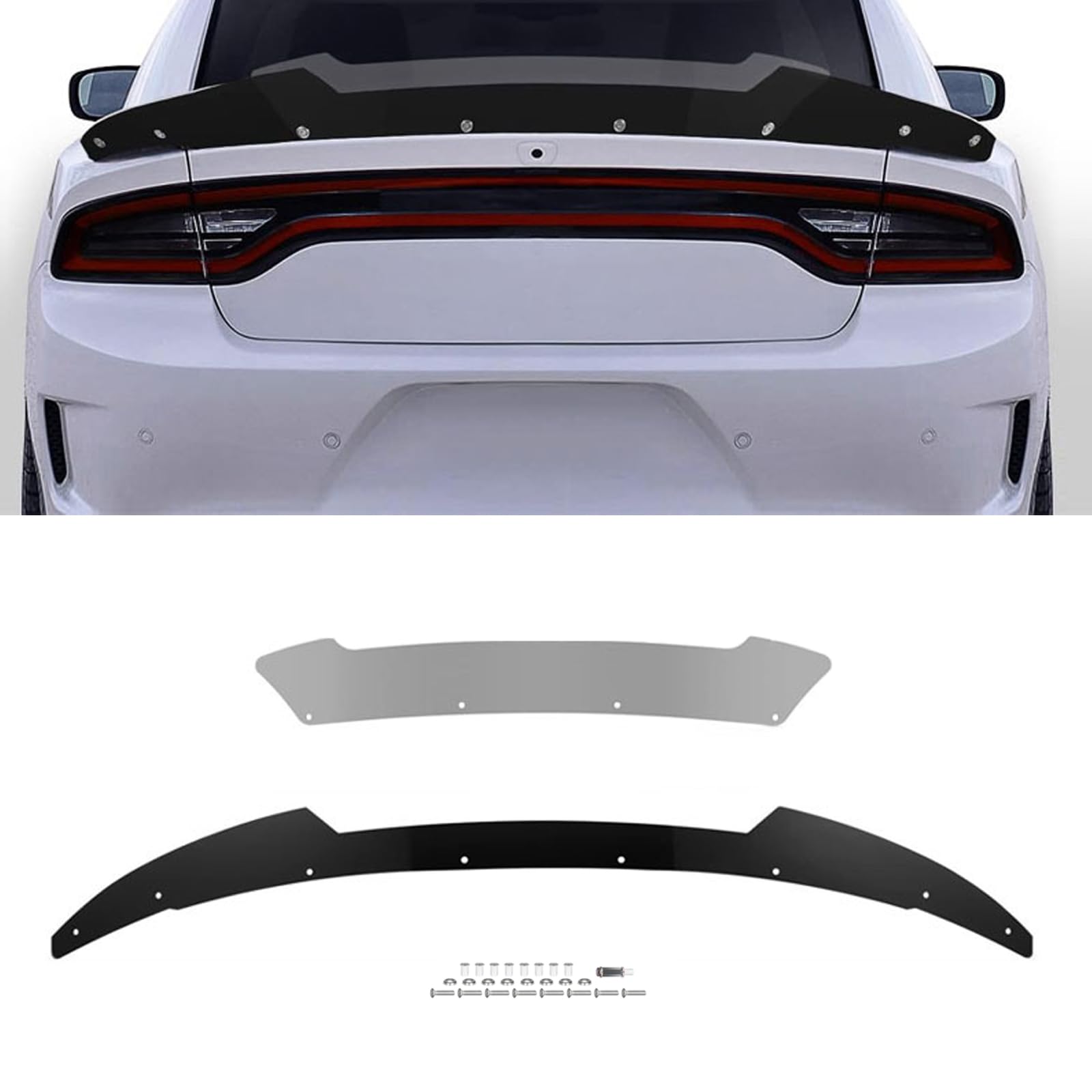 NTING Venom Series V2 Style Rear Wickerbill Spoiler for Dodge Charger 2015-2023 SRT ScatPack Hellcat, 2 Pcs Add-on Tape Wicker Bill Spoiler with RivNut Tool, Gloss Black