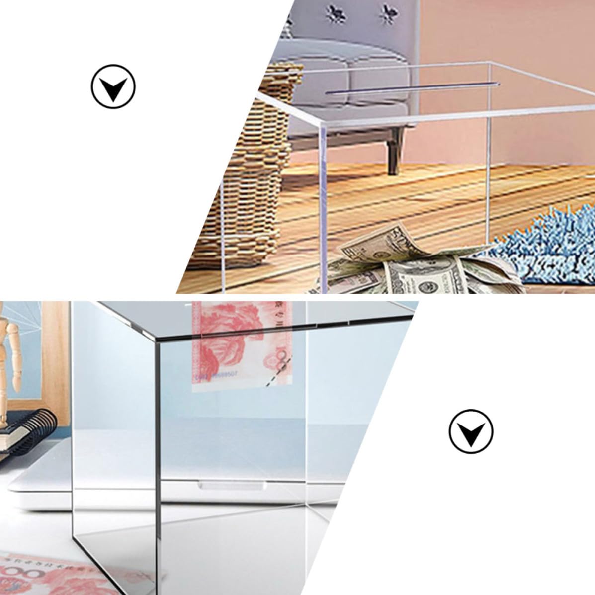 Levemolo Tirelire de Table en Acrylique Transparente 2 Pièces, Boîte à Économies Cubique Simple et Éducative pour Garçon et Filles, pour Bureau ou Table