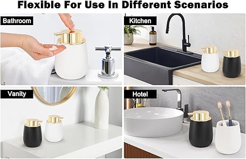 Miniatura 6 de HarJue Dispensador de jabón de cerámica, dispensador de bomba de jabón para platos, dispensador de jabón de manos para fregadero de cocina, baño,
