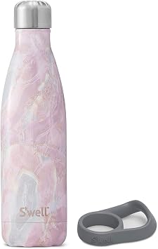 Swell Stainless Steel Water Bottle With Travel Handle - 17 Fl Oz - Geode Rose - Triple-Layered Vacuum-Insulated Containers Keeps Drinks Cold for 41 Hours and Hot for 18 - with No Condensation