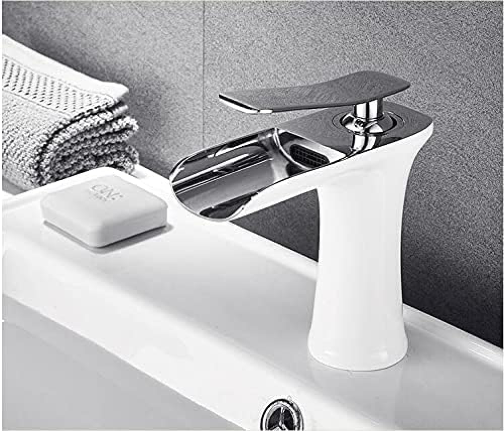 Robinet de lavabo de salle de bains cascade blanc chrome pour rénovation zen