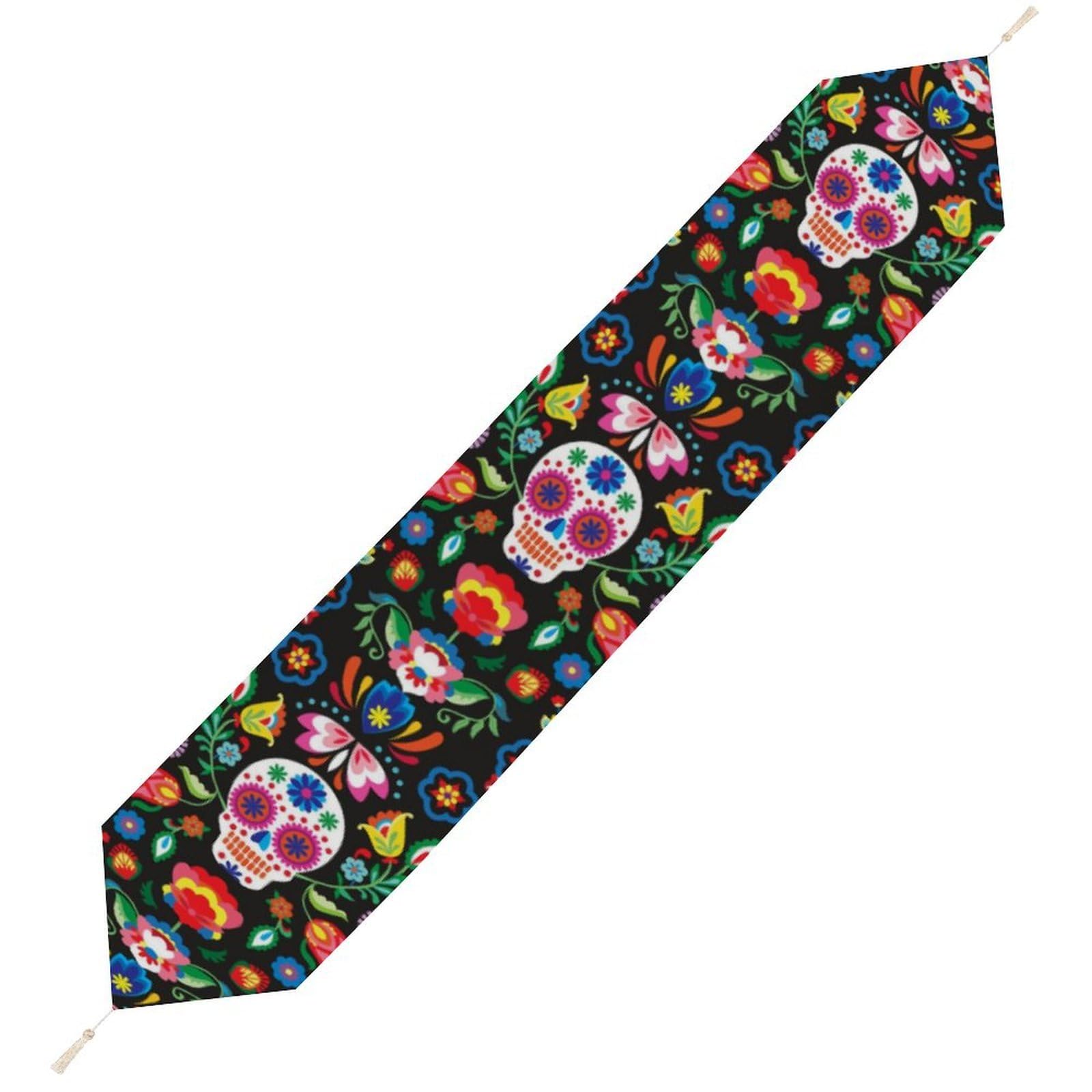 JZemdybill 200*33cm Table Runner with Tassel, Mexican Sugar Skulls Table Runner, Table Decoration for Kitchen, Party, Restaurant