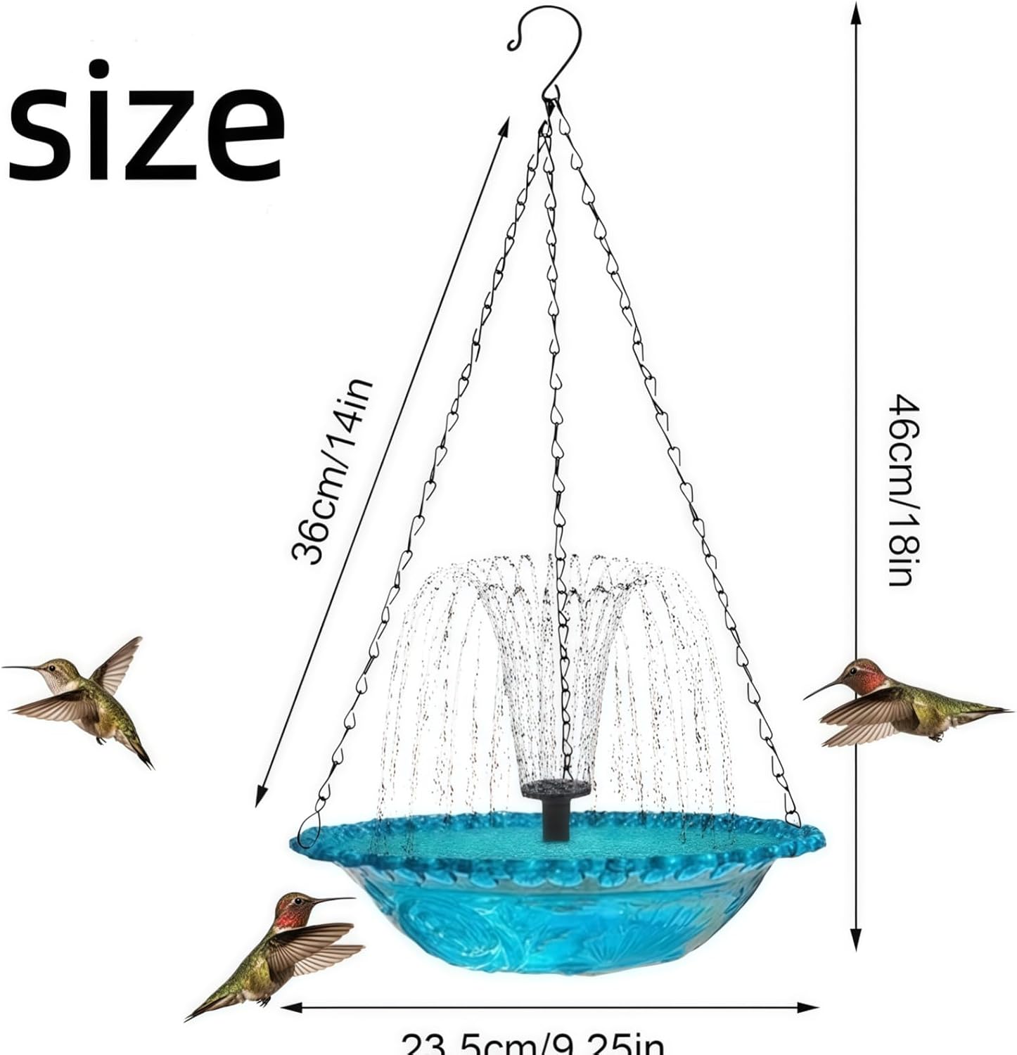 Solar Cascade Hanging Bird Bath Fountain,Multi-Tier Outdoor Glass Birdbath with Solar Powered Pump, Weatherproof Hanging Water Fountain for Garden, Yard, Patio, and Backyard Decor (B)