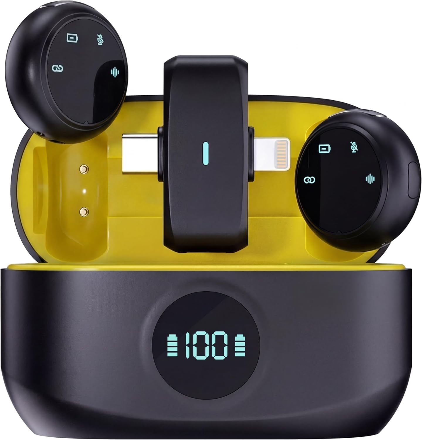 Kit com 2 Microfones de Lapela Bluetooth Sem Fio com Ímã e Case de Carregamento – Redução
