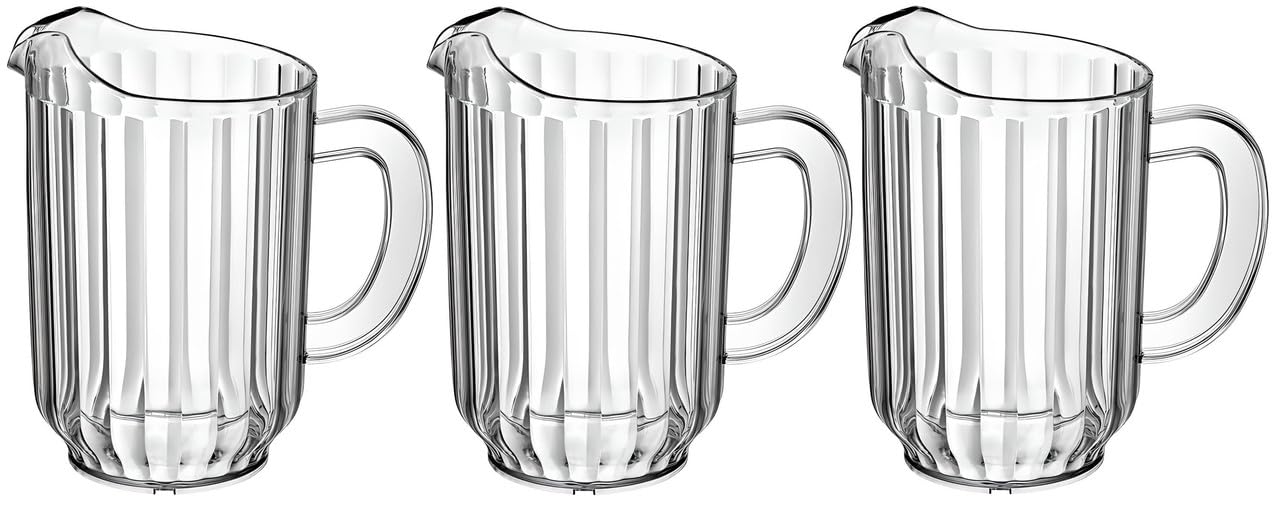 OCS Parts Pro Series 6-Pack 32-Ounce Plastic Pitchers | Clear, Heavy Duty Pitchers with Enhanced Grip and Pour Spout | Classic Restaurant Carafe Pitcher for Water, Juice, Beer, and Iced Tea