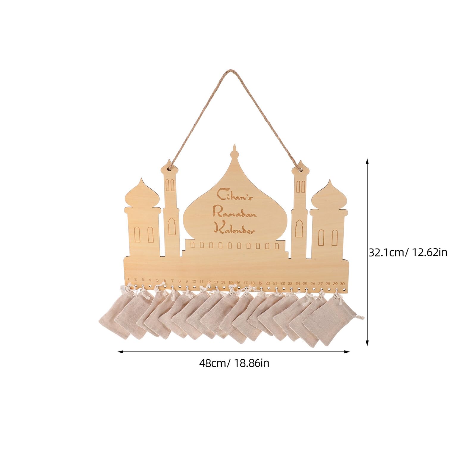 Calendario de Adviento de Ramadán 2026 de Madera con 30 Bolsillos Colgante para Pared, Decoración Islámica Familias, Calendario de Cuenta Regresiva Eid Mubarak