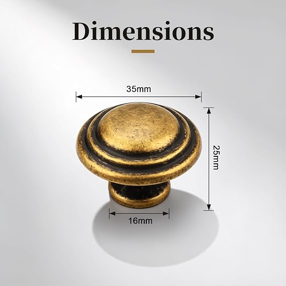 Gobrico 5 Pack 1-3/8 Inch Round Cabinet Knobs Antique Brass Top Ring Handles Bifold Kitchen Wardrobe Drawer Pulls