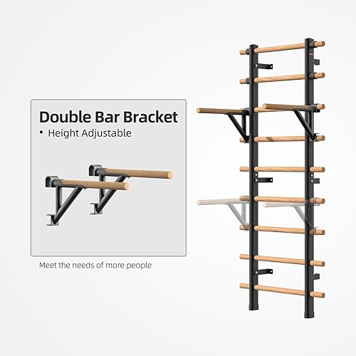 Miniatura 2 de DHT Wood Stall Bar, Swedish Ladder Suspension Trainer with 9 Strategic Rods, for Home, Gym, School and Clinics, Black