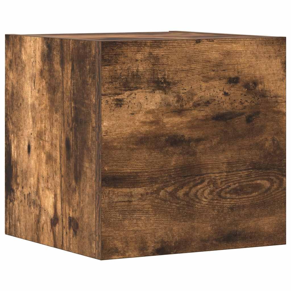 4-TLG. TV-Schrank-Set Räuchereiche Holzwerkstoff, Modernes Media-Center für Wohnzimmer, Wandmontage, Viel Stauraum, Langlebig