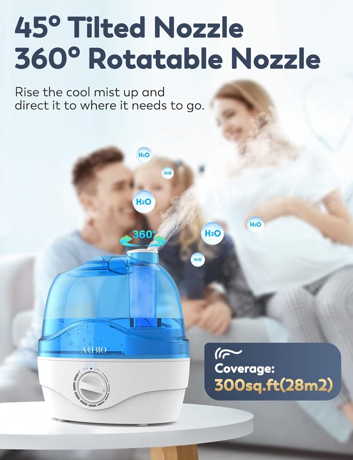 Luftbefeuchter, 2.2L Luftbefeuchter Schlafzimmer mit 360°Drehbare Düse, 28dB Leise, Auto Abschaltung und bis zu 24 Stunden, Leicht zu Reinigender, Humidifier für für ein Zimmer, Kinderzimmer Pflanzen