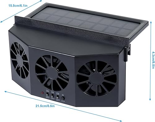 Miniatura 2 de Unifizz Ventilador solar de ventana delgada Ventilador de escape de coche con tres ventiladores para enfriamiento eficiente ABS de 1.5 W, color negro