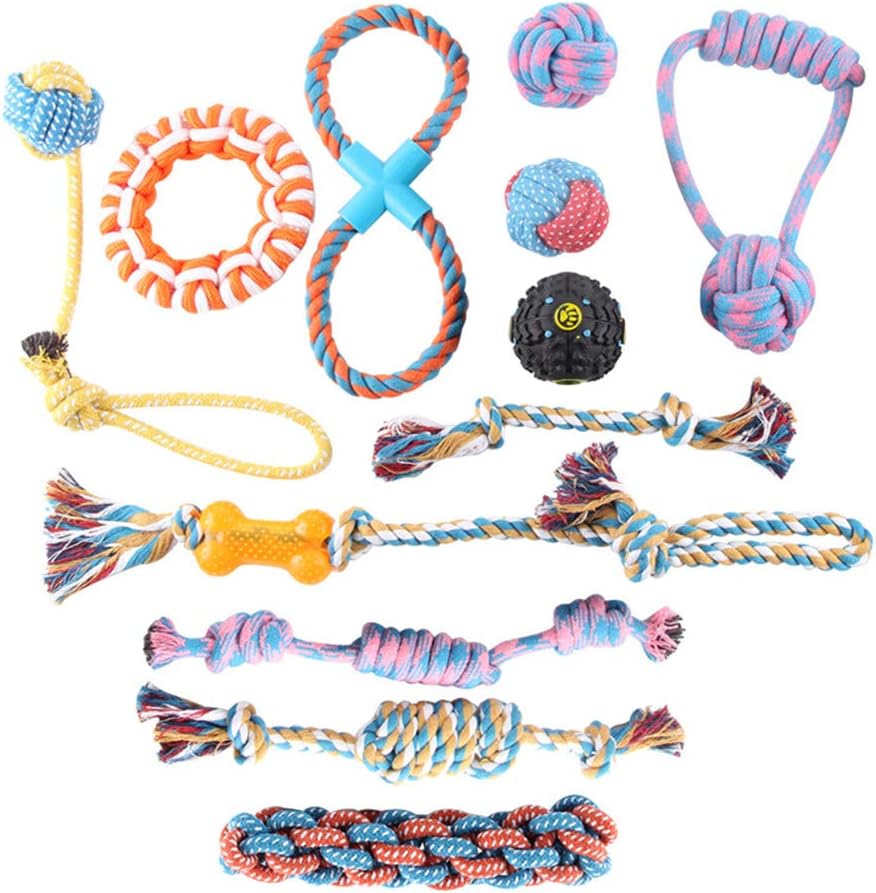 allmart Dog Rope Toys for Aggressive Chewers - Set of 12 Nearly Indestructible Dog Toys - Bonus Giraffe Rope Toy - Benefits NONPROFIT Dog Rescue