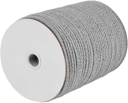 CAQUBO Cordón trenzado de macramé de 0.157 in x 172 yardas, color gris, cuerda trenzada natural de algodón, cuerda trenzada para manualidades,