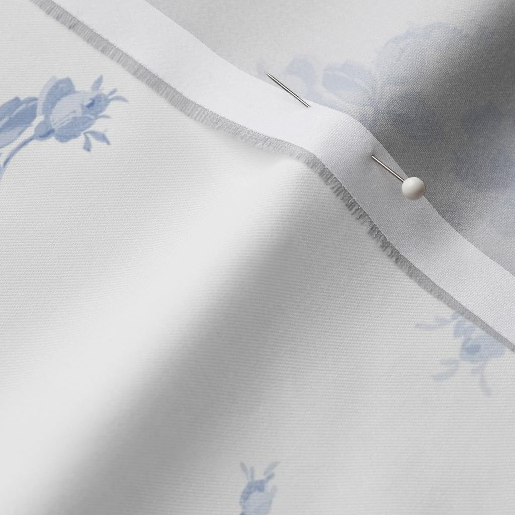 Spoonflower Fabric - Blueberry Flowers Floral Romantic Swedish Blue White Cottage Printed on Organic Cotton Sateen Fabric by The Yard - Sewing Quilting Apparel Home Decor