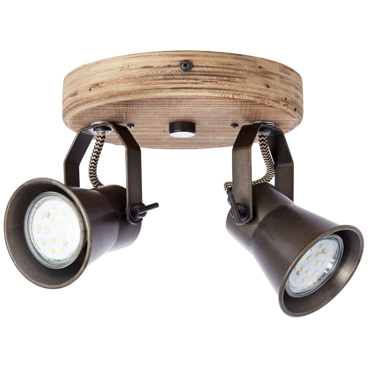Brilliant Lampe Seed Spotrondell 2flg schwarz stahl/holz hell | 2x PAR51, GU10, 5W, geeignet für Reflektorlampen (nicht enthalten) | Köpfe schwenkbar